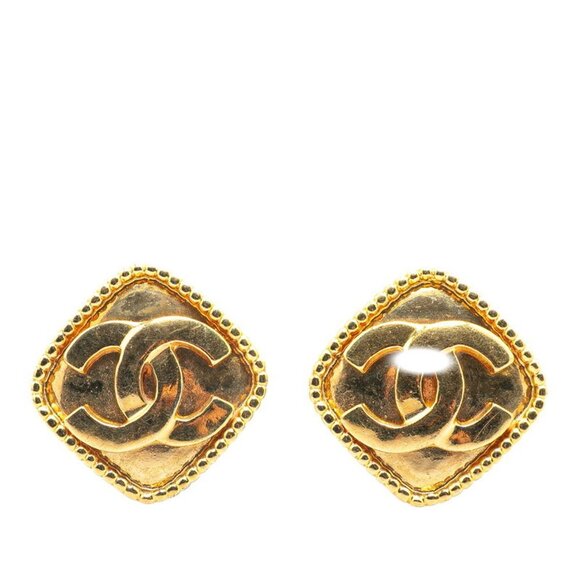 CHANEL Authentic Gold Diamond Logo Earrings